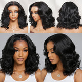 HSF Marketplace layered blowout wavy bob wig, glueless human hair, 150% density
