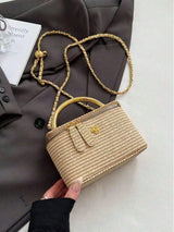 Minimalist woven straw lunch box bag with chain strap, HSF Marketplace handbag