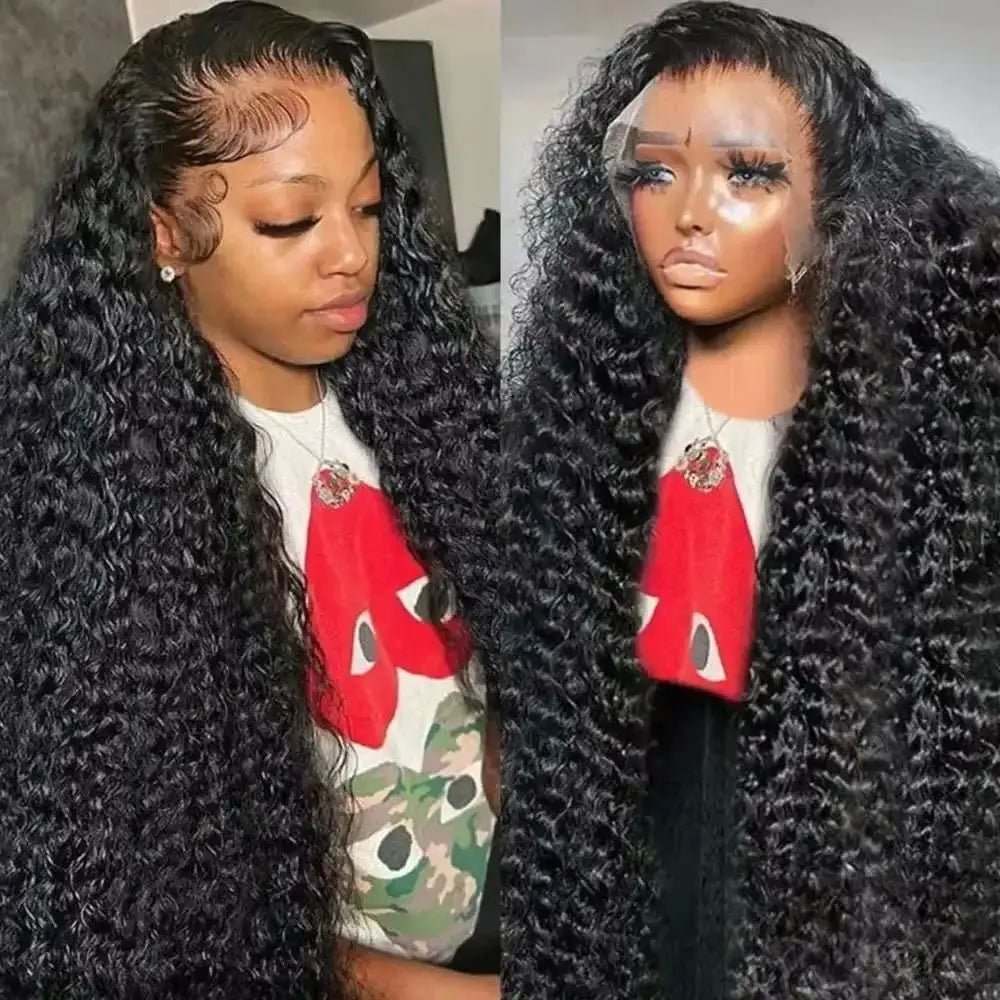 Deep wave 13x6 lace frontal wig with 200 density human hair, water wave texture, suitable for black women, by HSF Marketplace.