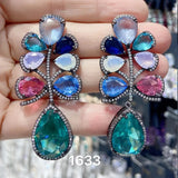 Colorful Purple Green Dangle Earrings for Women Luxury Jewelry Wedding Evening Party Big Drop Earrings Elegant Female Gift