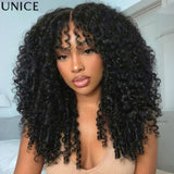 Burmese curly human hair wig with bangs, glueless style by HSF Marketplace
