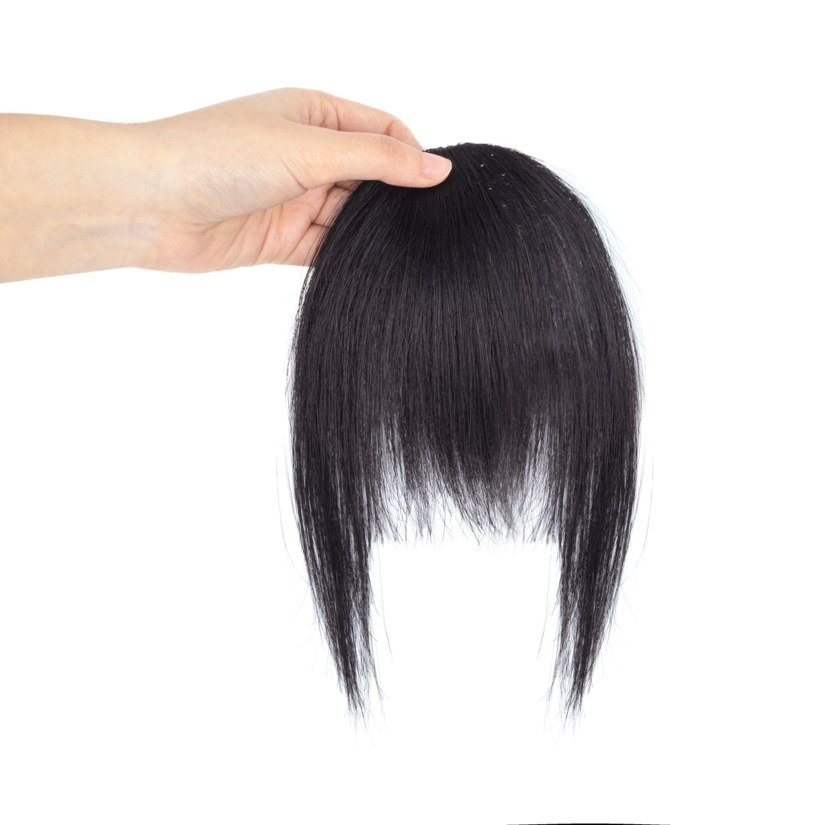 Wavy curly human hair messy bun ponytail with clip-in extensions and air bangs fringe for women