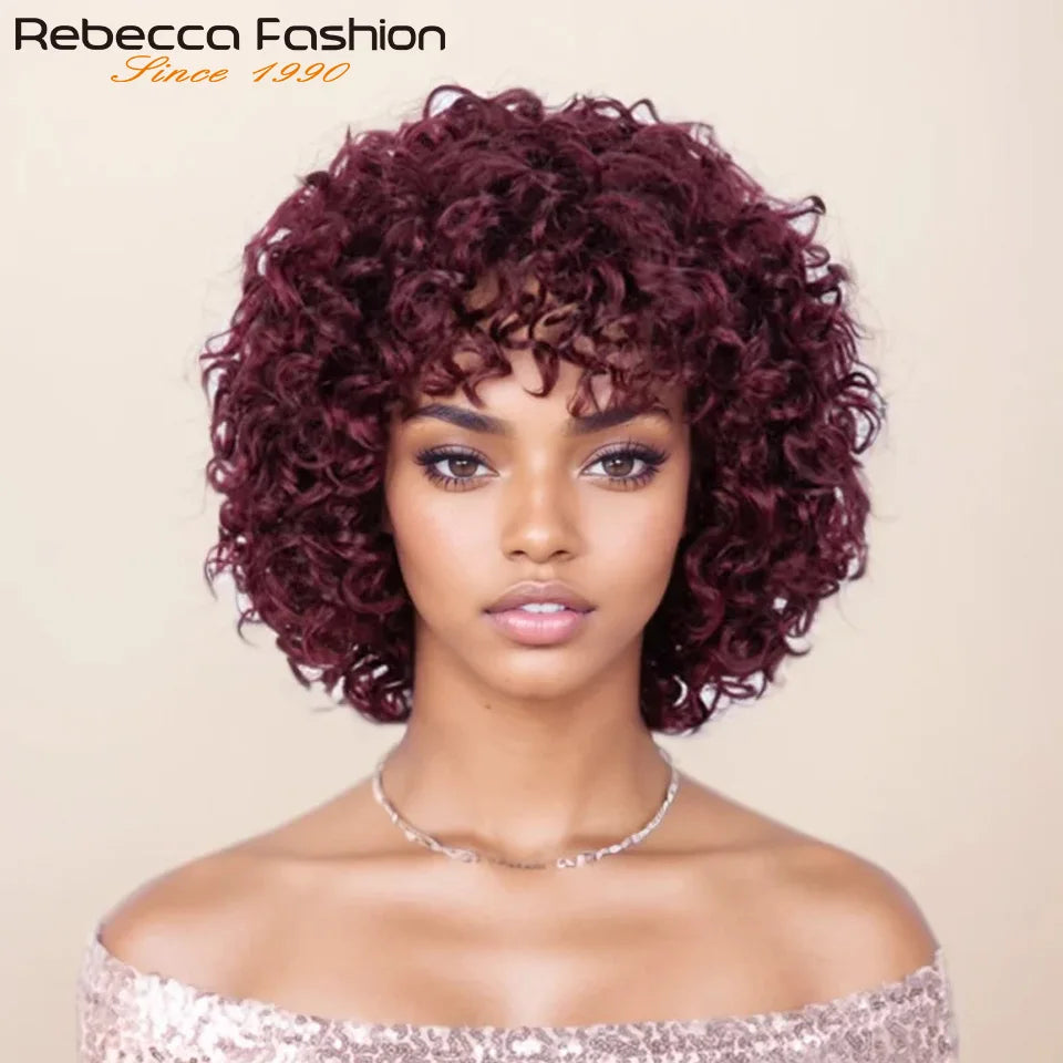 Rebecca 10-inch Brazilian Remy human hair wig in curly water wave, 1B #4 ombre style for Black women