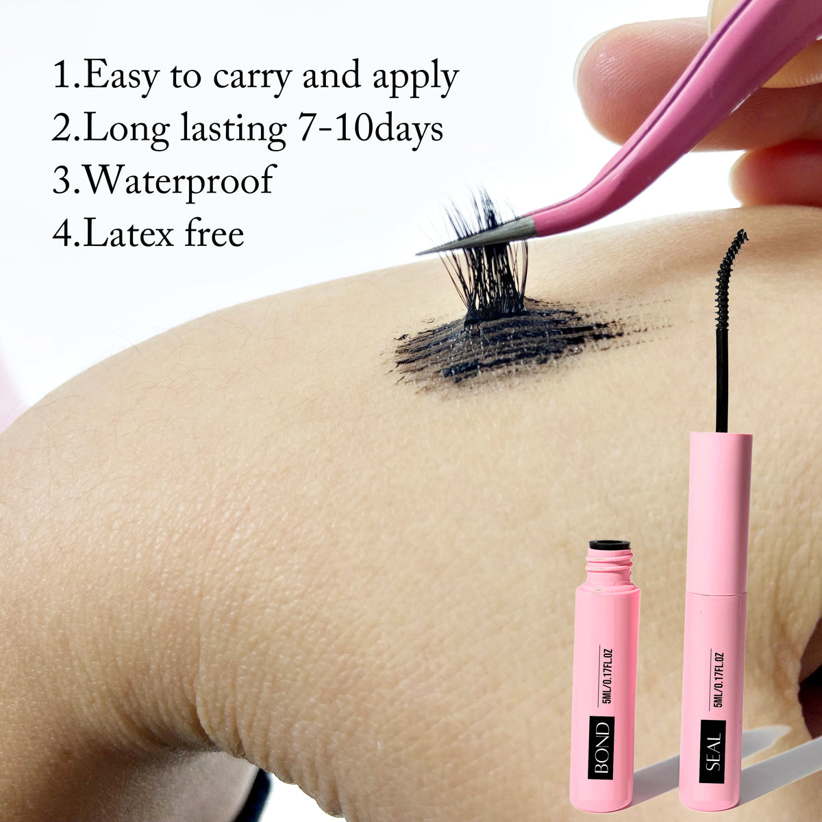HSF Marketplace eyelash glue kit with lash remover and tweezers, long-lasting false eyelash glue for at-home eyelash application.