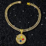 Men's hip hop style personalized disc logo pendant necklace with creative design, featuring a metal chain and circular pendant.