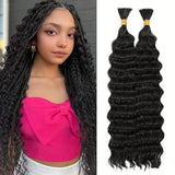 Deep Wave 1B Human Hair Bulk No Weft Curly Braiding Hair Extensions, Soft Real Human Hair Bulk For Making Knotless Boho Braids Various Fashion Braided Hairstyles For Ladies