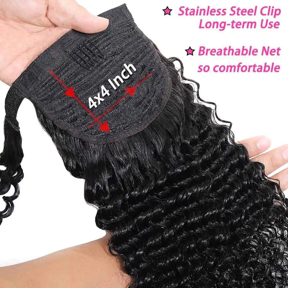 Water Wave Ponytail Extensions Human Hair Wrap Around Corn Wave Pony Magic Paste Brazilian Human Hair Extensions for Women