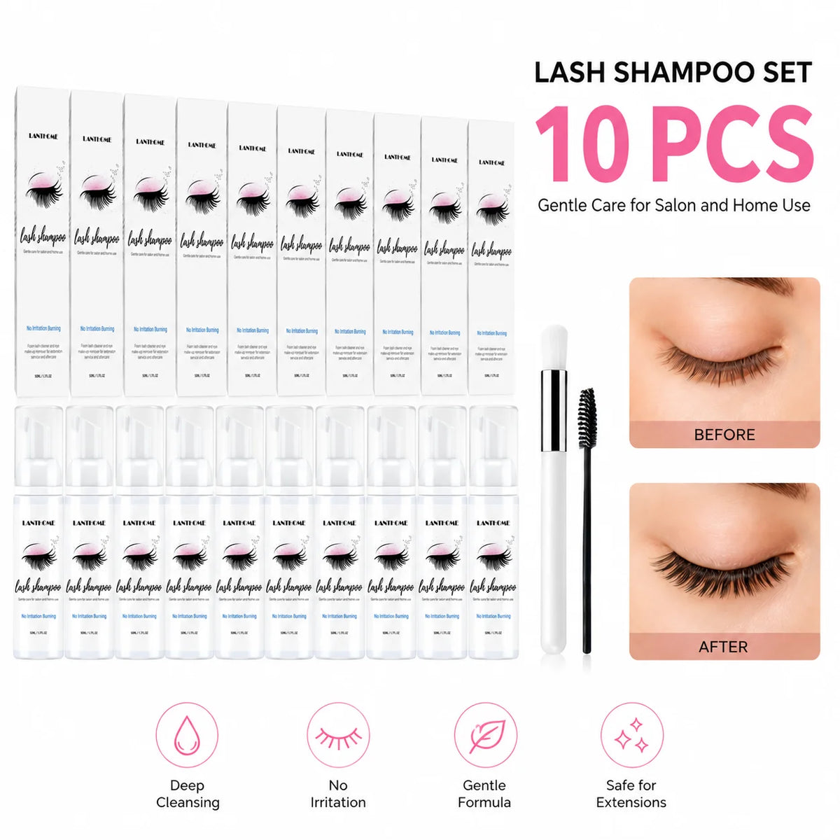 50ml Lanthome Eyelash Extension Shampoo Foam Eyelid Deep Clean Cleanser For Makeup Tools Mascara Remover Glue Salon Home Use