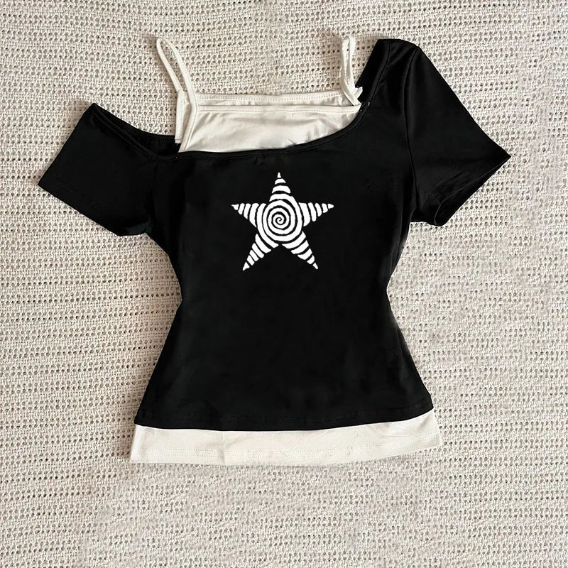 Women's Y2K summer casual halter neck T-shirt set by HSF Marketplace