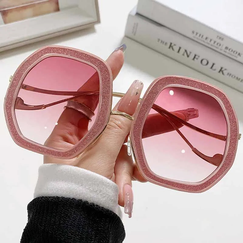 Trendy oversized oval frame women's sunglasses by HSF Marketplace, stylish UV400 eyewear for summer travel and fashion.