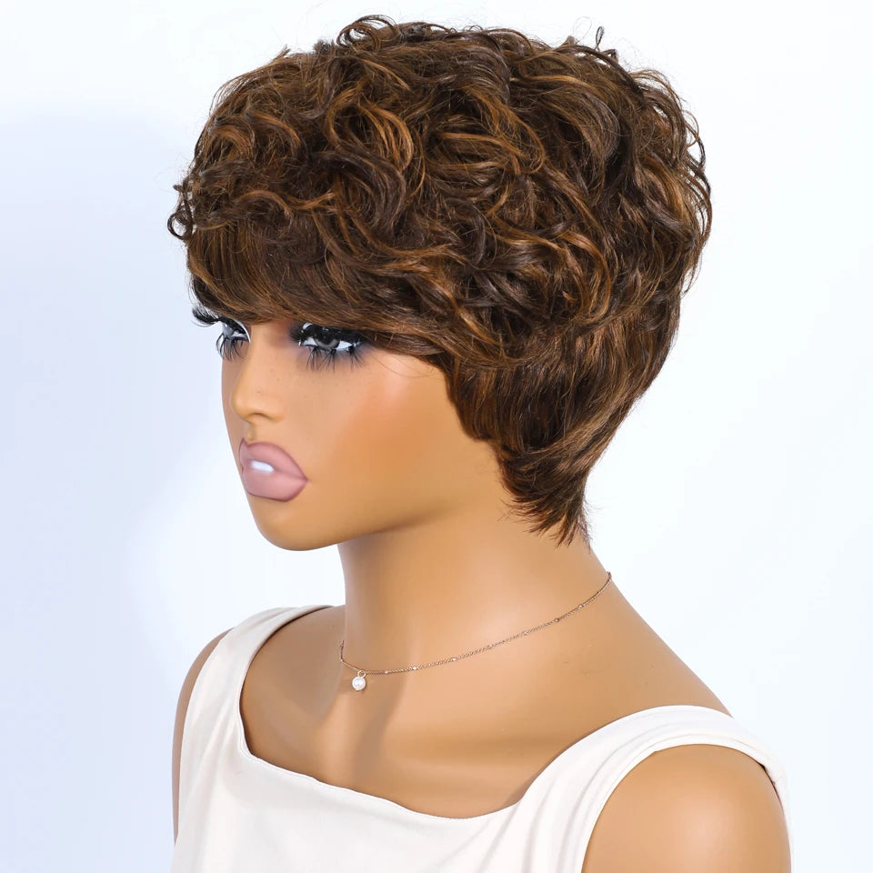 Rebecca short pixie cut curly wig in mixed brown 100% human hair by HSF Marketplace