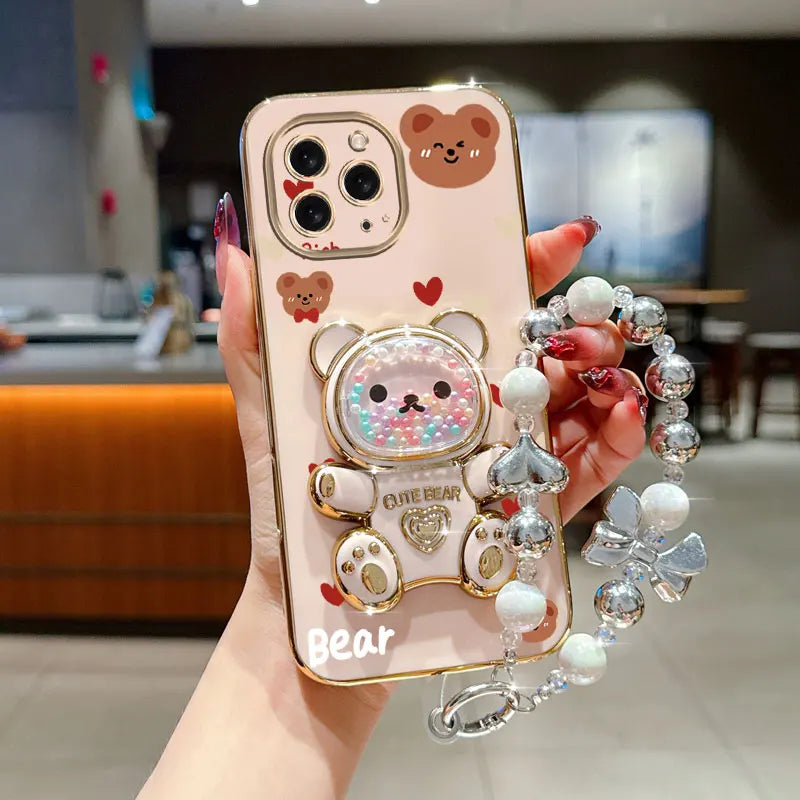 Pearl strap Love Bear phone holder case for iPhone models by HSF Marketplace