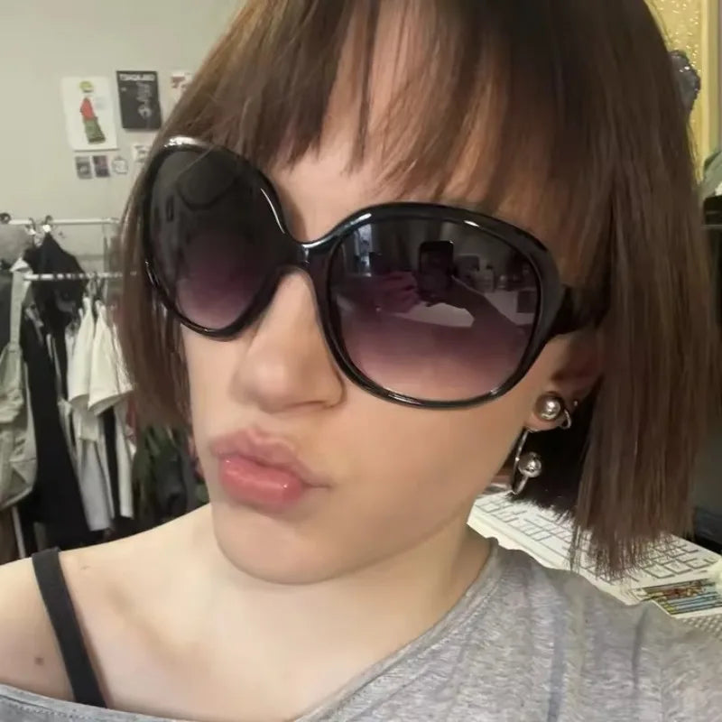 Retro Y2K large-framed gradient sunglasses for women with UV protection, oval shape, stylish and elegant eyewear by HSF Marketplace.