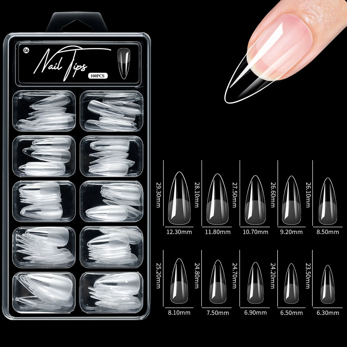 Short almond soft gel full-cover false nail tips for acrylic nails, salon and home press-on use