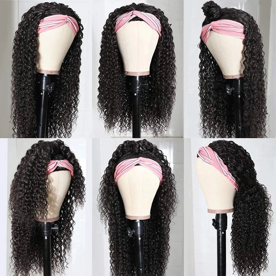 Kinky curly human hair headband wig for women, 250% density, wear-and-go style by HSF Marketplace