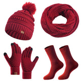 Women's winter hat, scarf and gloves set with faux fur ball by HSF Marketplace