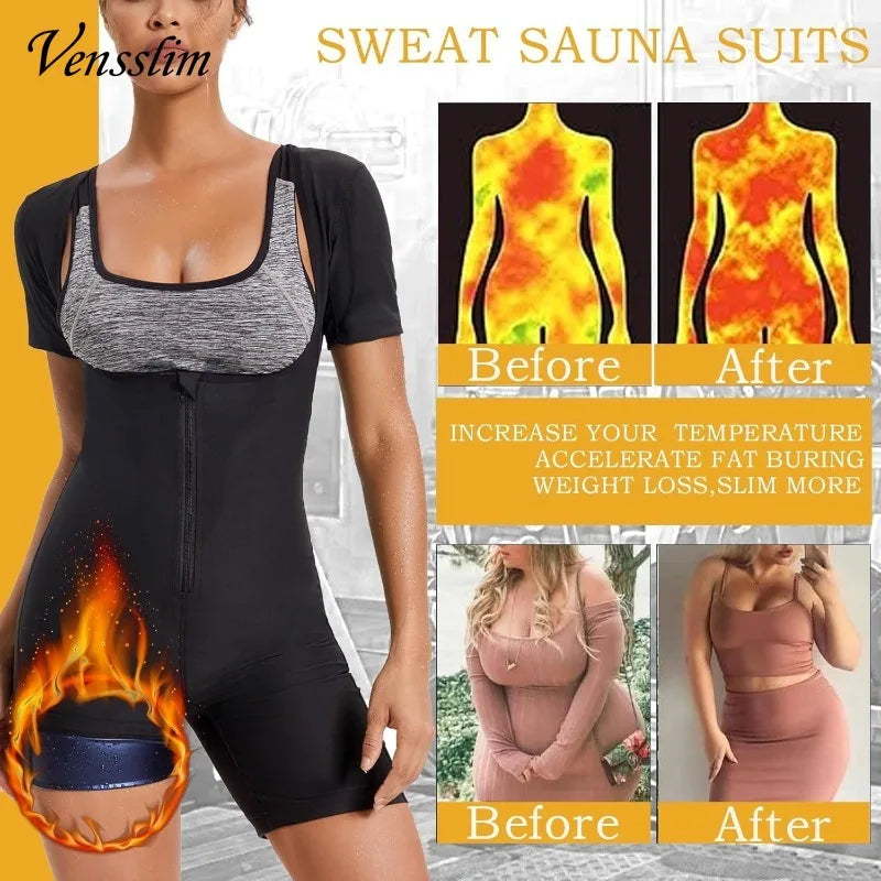 Vensslim women’s full-body shaper sauna sweat suit vest and waist trainer shapewear shirt, black plus size garment