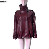 Women's autumn PU leather trench coat by Nerazzurri, double-breasted with a thick waterproof windproof design