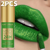 Two metallic glitter lip glosses in vibrant colors with shiny, waterproof finish, perfect for long-lasting Korean lip makeup.