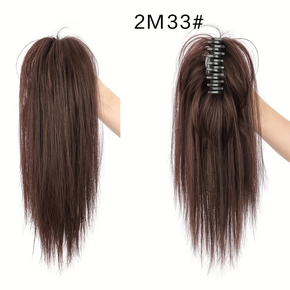 12-inch synthetic ponytail extension claw clip-on hairpiece in soft, heat-resistant fiber for women’s hairstyles