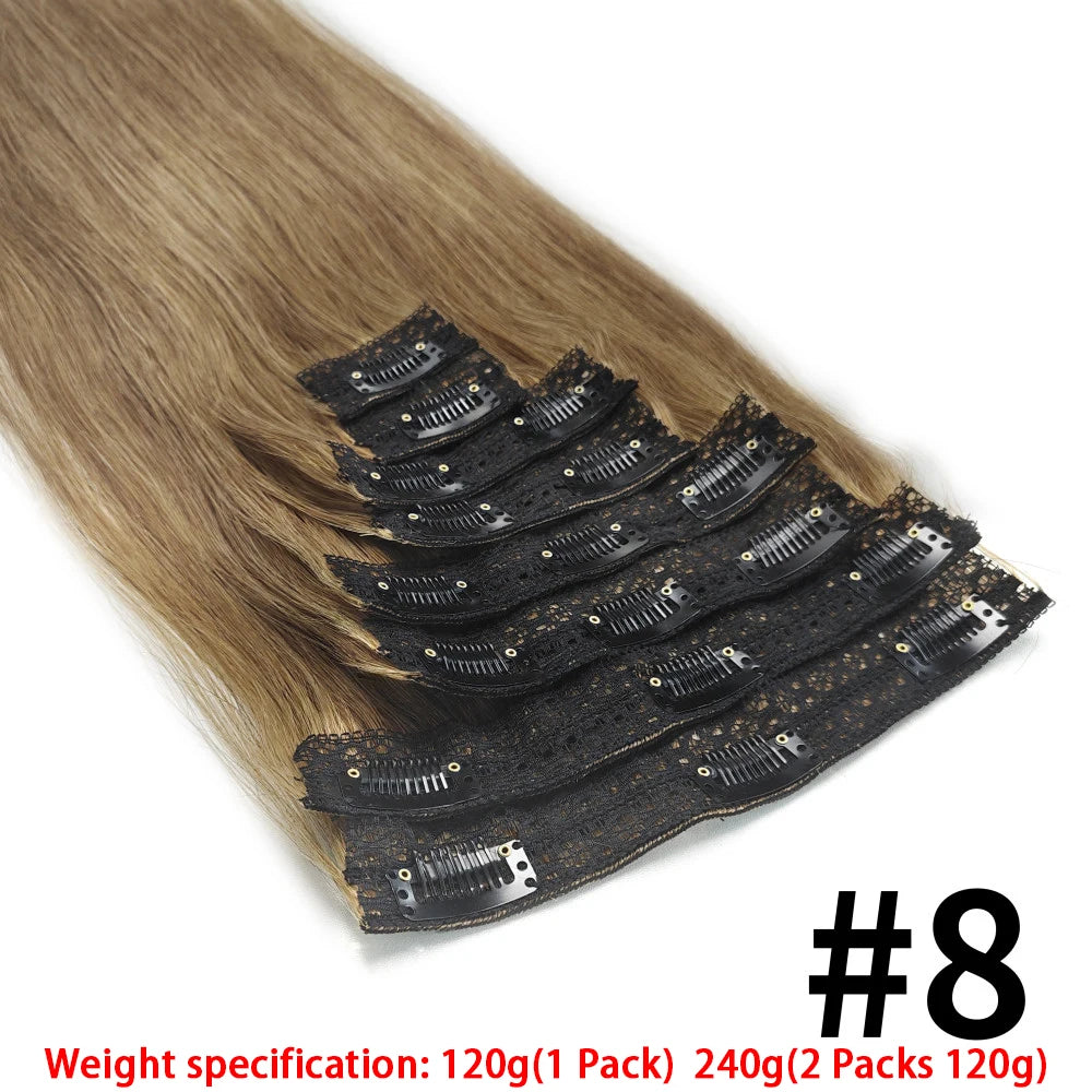 120g 8-piece straight clip-in Brazilian Remy human hair extensions in natural black