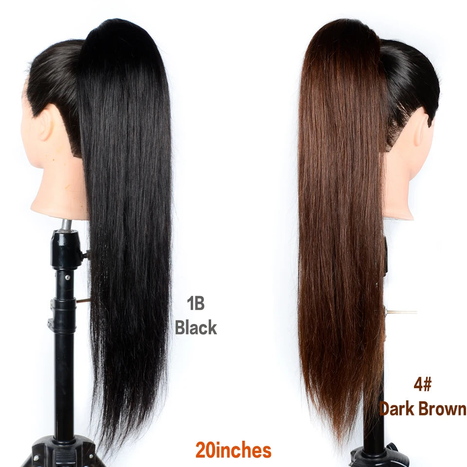 Aliballad Brazilian straight human hair drawstring ponytail clip-in extensions with two combs, 150g