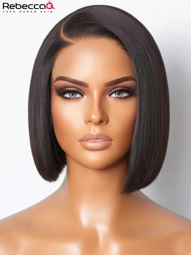8-inch short straight bob wig, 100% human hair, natural black lace part, glueless ready-to-wear wig for women