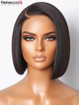 8-inch short straight bob wig, 100% human hair, natural black lace part, glueless ready-to-wear wig for women
