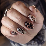 24-piece brown leopard print cat's eye false nails, full-round almond press-on tips for autumn and winter wear