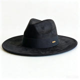 Women's HSF Marketplace suede wide-brim fedora hat in classic brown felt style for autumn and winter outfits