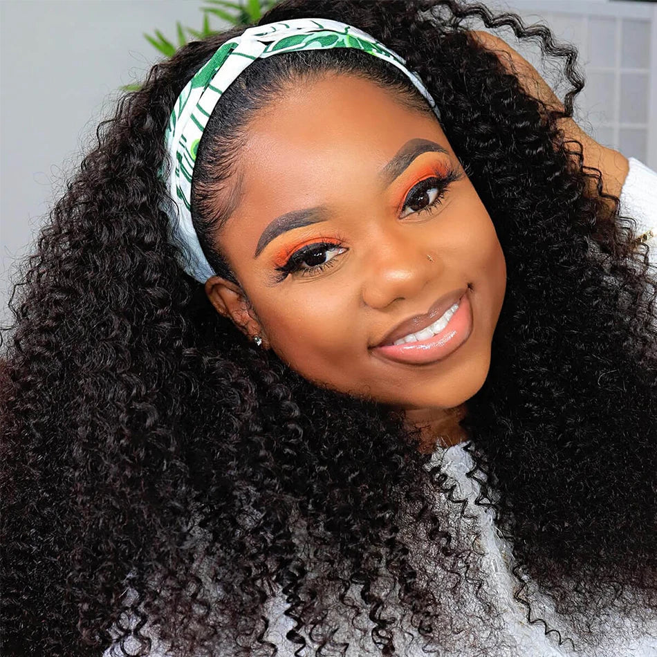 HSF Marketplace kinky curly human hair headband wig for women, 250% density, lace-free wear-and-go style