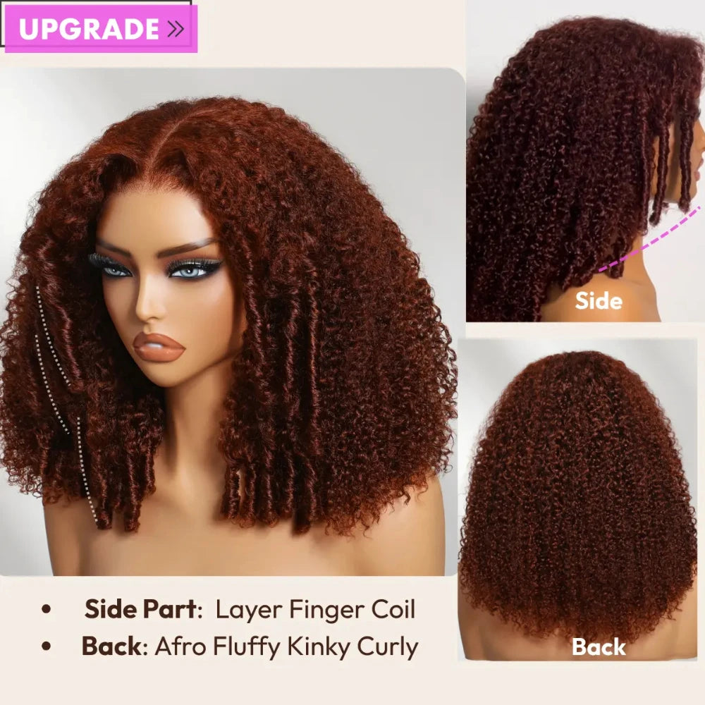 Reddish brown afro kinky curly human hair wig, 200 density glueless style by HSF Marketplace