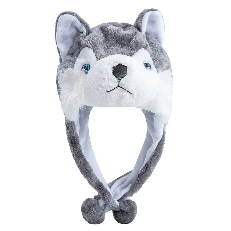 Women's HSF Marketplace plush 3D animal decorative winter hat with funny mischievous couple design