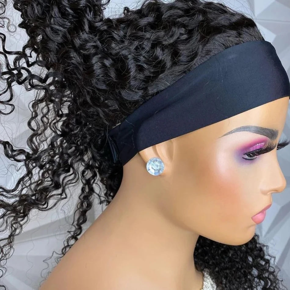 Shireen kinky curly headband wig, glueless Remy virgin human hair afro deep curls, 250% density