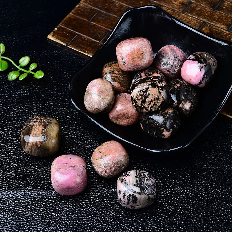 300g Natural Rhodonite Tumbled Stones 2-3cm Polished Pink Black Crystal Bulk for Decor Gift