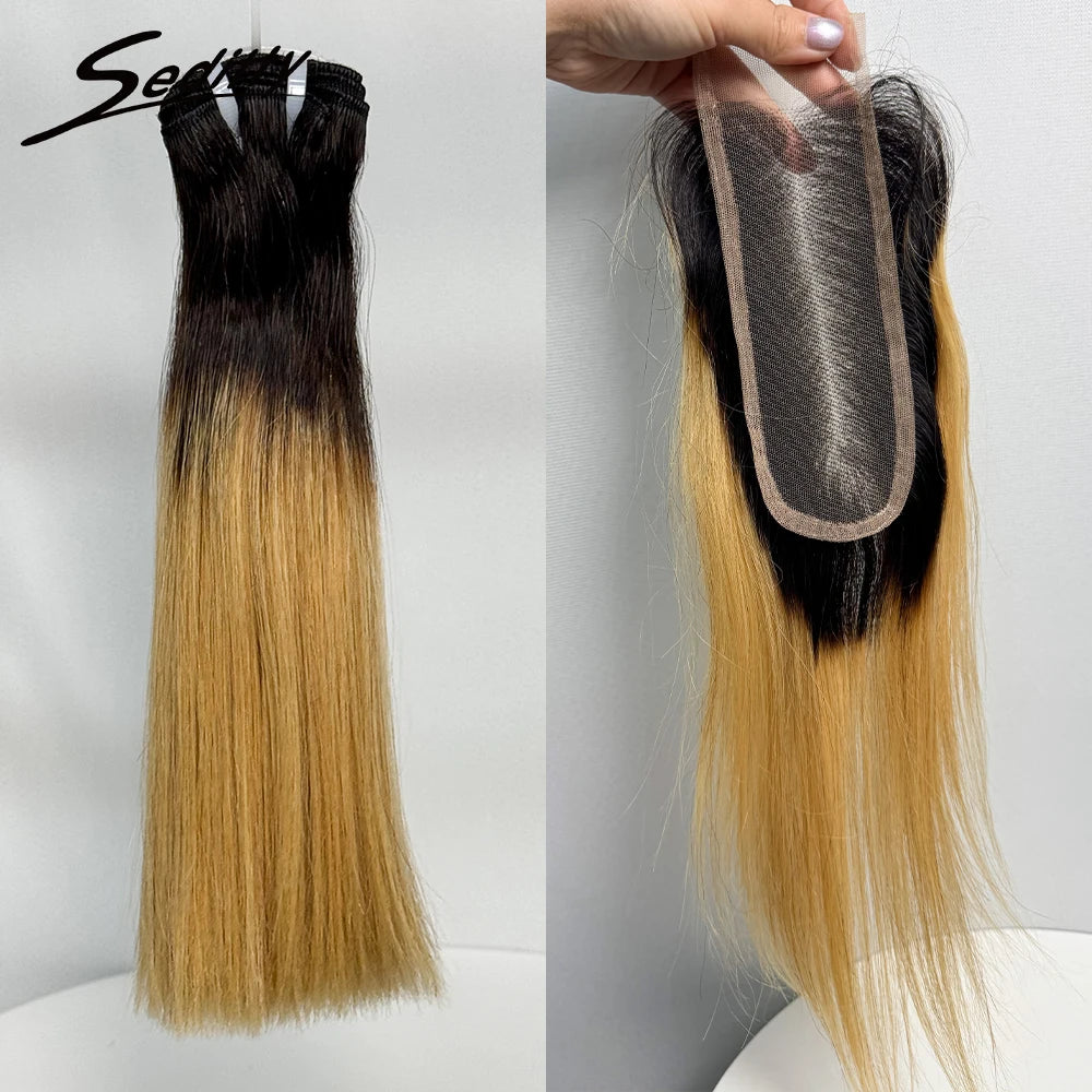 6-10 inches Hair Double Drawn Straight Hair Bundles Hair Extensions with 2X6 transparent Lace Closure 100% Human Hair Bundles
