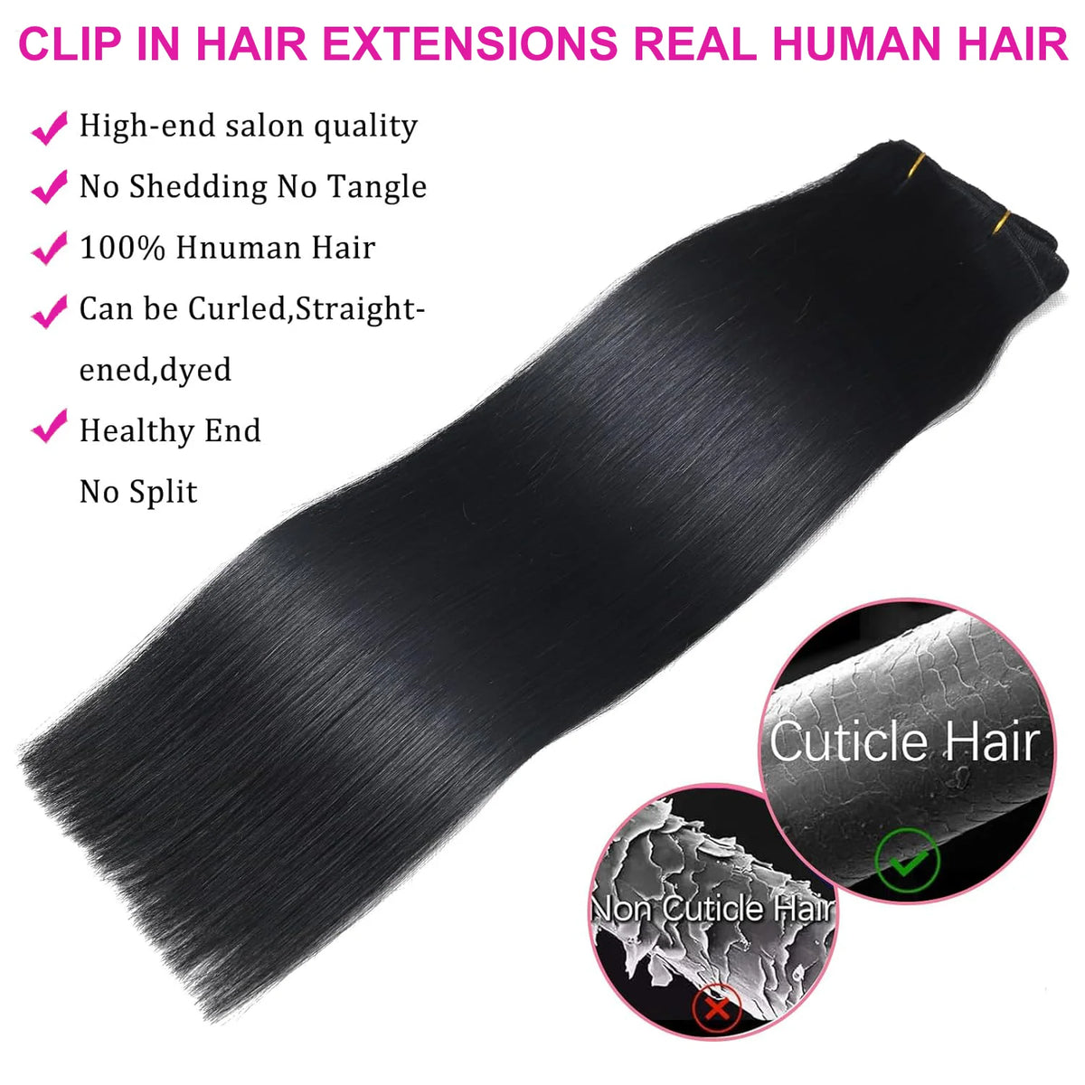 Brown Brazilian human hair clip-in extensions, straight unprocessed seamless full-head set by HSF Marketplace