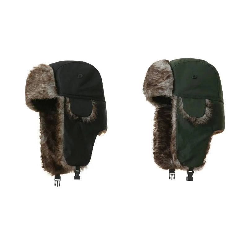 Women's Russian-style trapper aviator hat with faux fur earflaps and warm winter lining