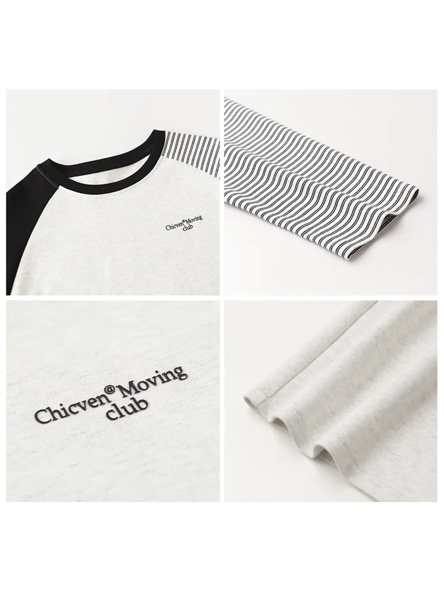 Women's Korean contrast-spliced T-shirt, casual K-culture style by HSF Marketplace