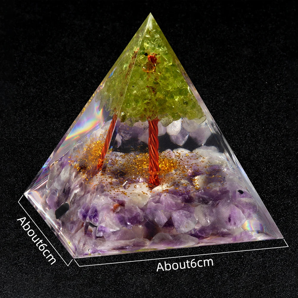 Orgonite Pyramid Tree of Life Natural Stone Healing Crystal Amethyst Energy Generator Reiki Chakra Meditation Tools Room Decor