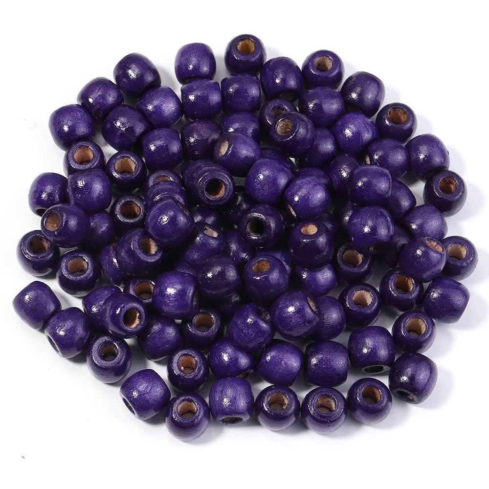 50-100Pcs Natural Wooden Beads Colorful Barrel Shaped Wood Beads Big Hole Loose Beads For Jewelry Making DIY Hair Accessories