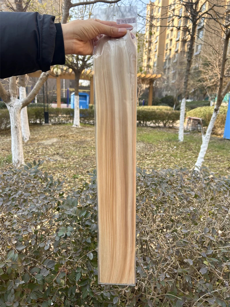 Human hair wrap-around ponytail extension in natural blonde, 60g-100g.