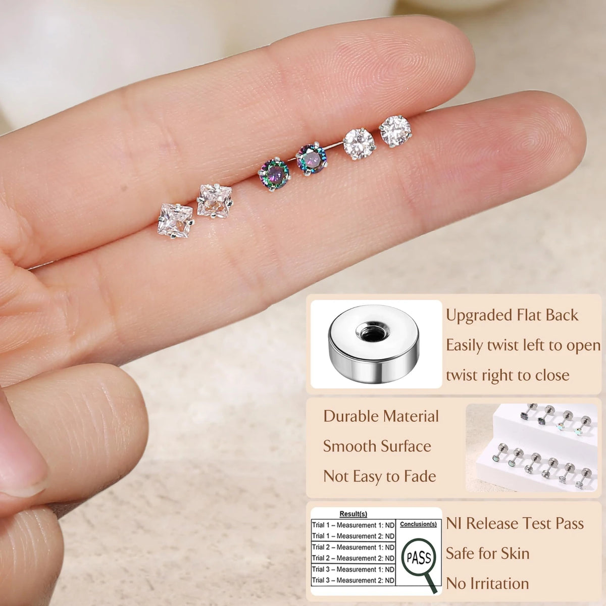 10 pairs stainless steel flat back earrings for sensitive ears by HSF Marketplace