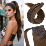 Straight human hair wrap-around ponytail extension with clip for women by HSF Marketplace