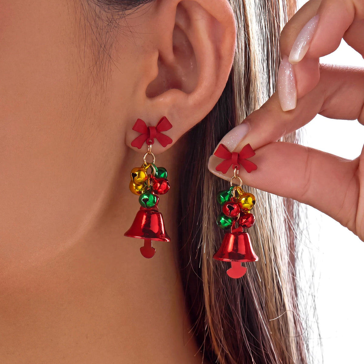 Festive snowflake tassel dangle earrings with bells for women, HSF Marketplace jewelry