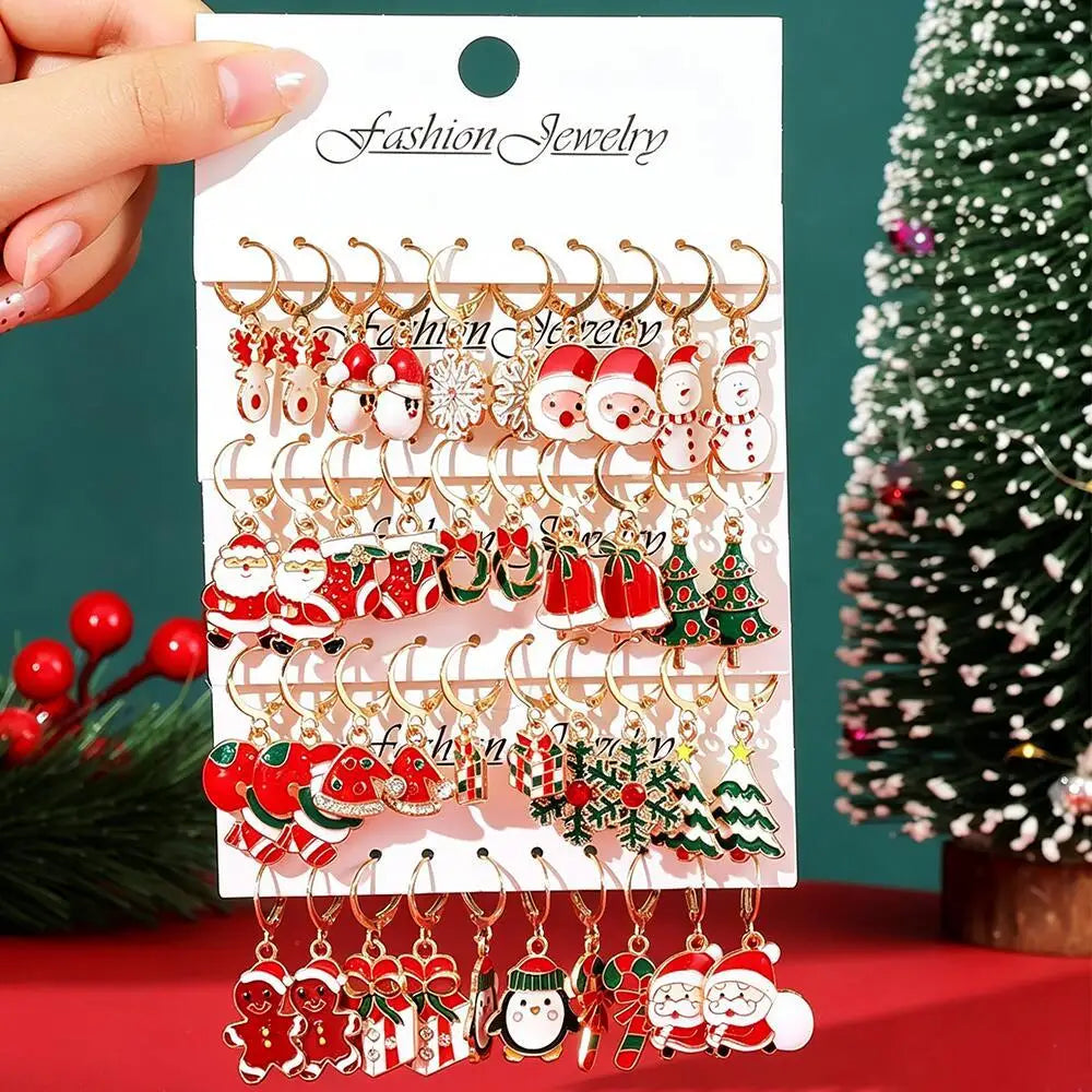 Festive Christmas dangle earrings by HSF Marketplace featuring snowman and elk charms