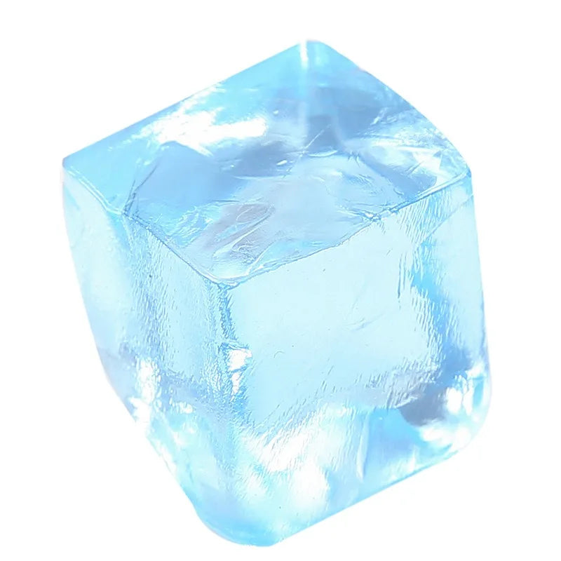 Transparent ice cube squishy toy with jelly TPR texture, stress relief sensory fidget for teens and adults.