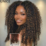 UNice Chestnut Brown Ombre Burmese Curly Wig With Finger Coil Ends No-Slip 7x5 Lace Glueless Human Hair Wigs 150% Density