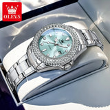 OLEVS 9945 Luxury Women Original Quartz Movement Watch Diamond Scale Stainless Steel Bracelet Luminous Function 30M Waterproof Watch