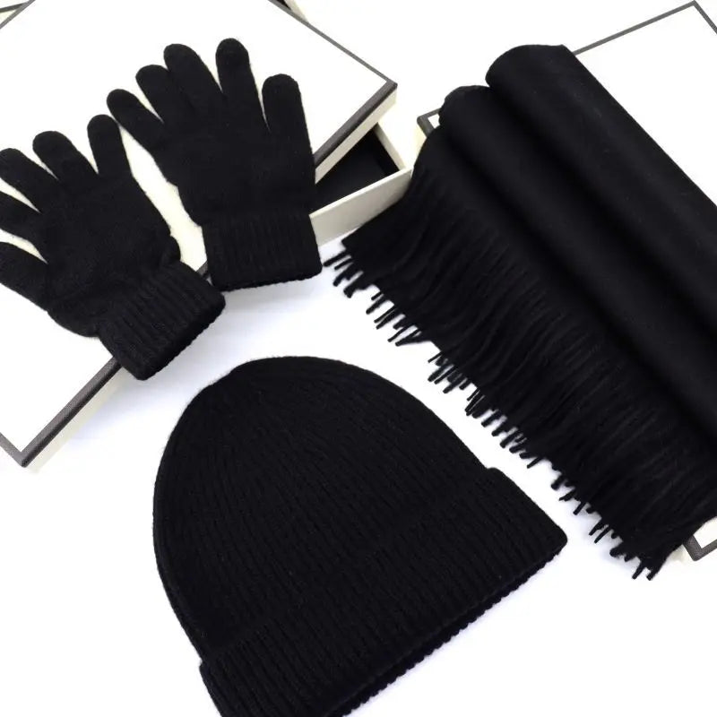 Knitted fur glove, hat and scarf winter set by HSF Marketplace, soft cold-weather accessories in a coordinated design